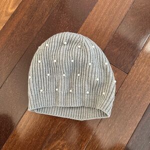 NWT JCREW Pearl Embellished Gray Beanie Hat